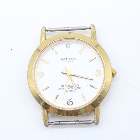 SWANSON Diamond Watch Mens Gold Tone Stainless Steel Classic White Dial Quartz - Picture 4 of 5